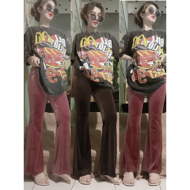 พร้อส่ง🇹🇭Velvet flare pants กางเกงขาม้ากำมะหยี่ผ้านิ่ม freesize