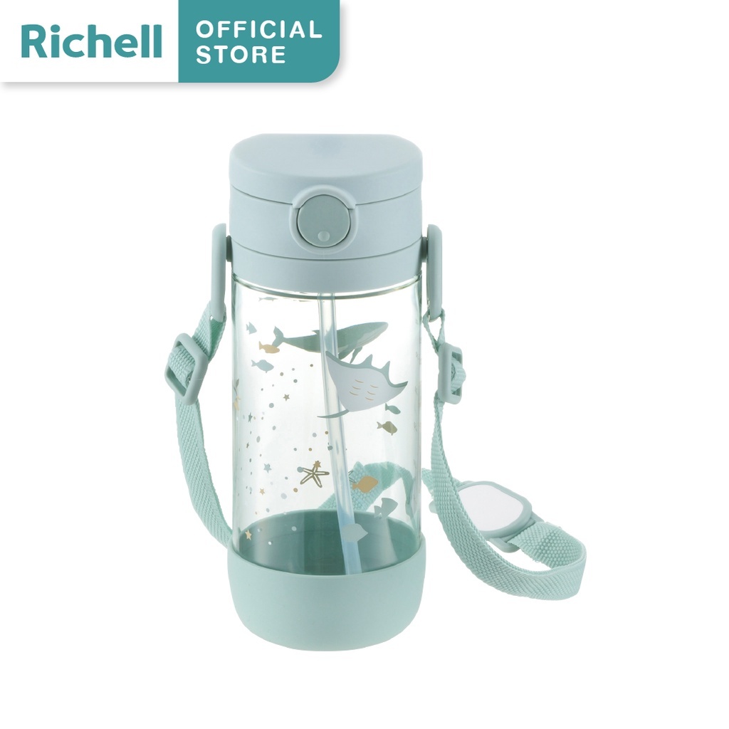 Richell (ริเชล)  AXSTARS แก้วหลอดดูดกันสำลัก คว่ำไม่หก 450 มล.พร้อมสายคล้องคอ
