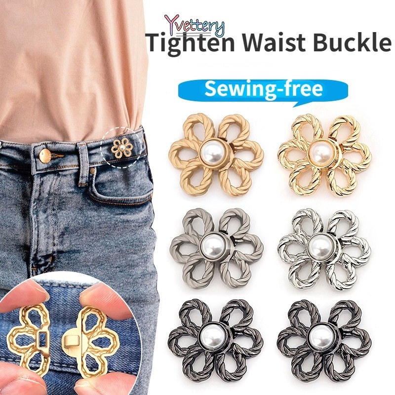 ในไทย💖กระดุมกลีบดอกไม้หกกลีบโลหะวินเทจแฟชั่นยอดนิยมเอวแคบหัวเข็มขัดแบนถอดออกได้ไร้ตะเข็บ.COD