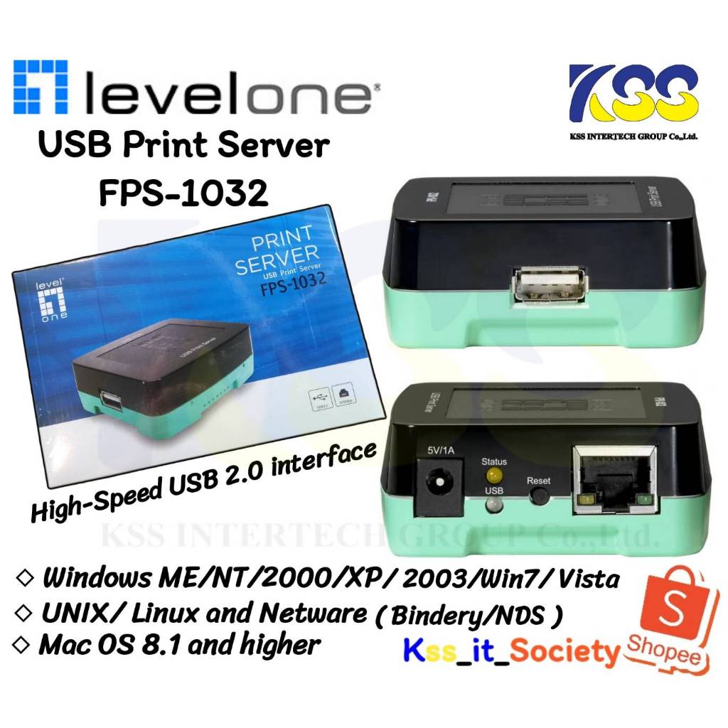 💕ส่งไว💕LevelOne USB Print Server รุ่น FPS-1032**lสามารถออกใบกำกับภาษีได้🚀พร้อมจัดส่ง🚀
