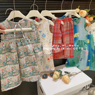 ชุดแฟชั่นเด็กผู้หญิง ชุดชายหาด สงกรานต์ เสื้อกล้าม+ขายาว สไตล์ลายสีน้ำ เนื้อผ้านุ่มใส่สบาย ไซส์ 1-8ปี FS067