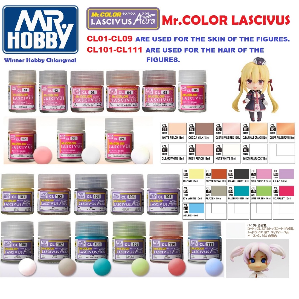 MR.COLOR LASCIVUS Mr Hobby CL01-CL09 for skin , CL101-111 for hair สีทำฟิกเกอร์