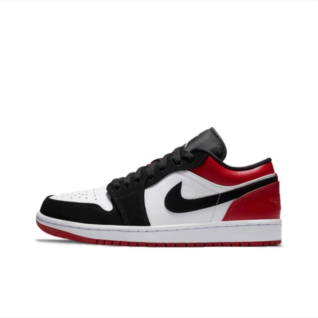 จอแดน ของแท้ 100% Jordan Air Jordan 1 Low“Black Toe” รองเท้าบาส และหญิงรองเท้าลำลอง【ดำ - แดง - ขาว】553558-116