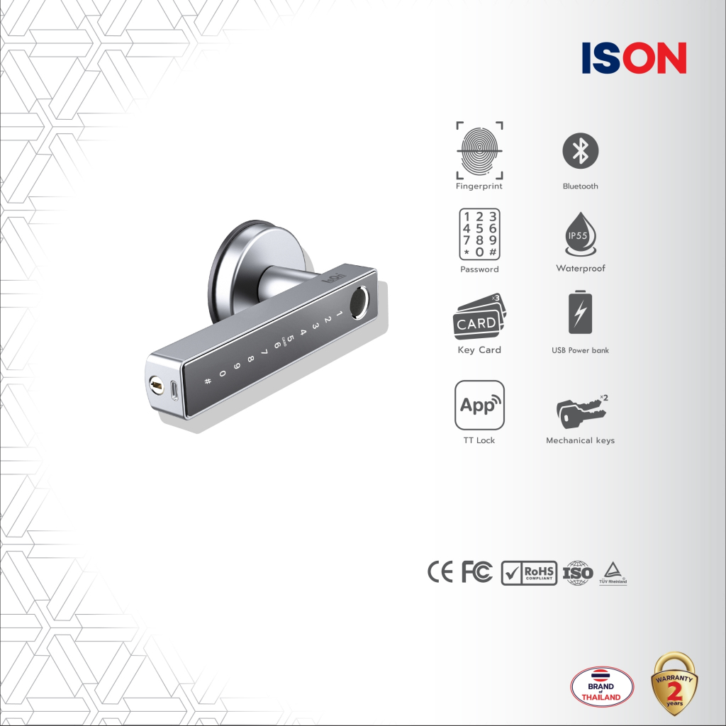 Digital Door Lock กลอนประตูดิจิตอล ดิจิตอลล็อค รุ่น DLN-9925SL สีซิลเวอร์