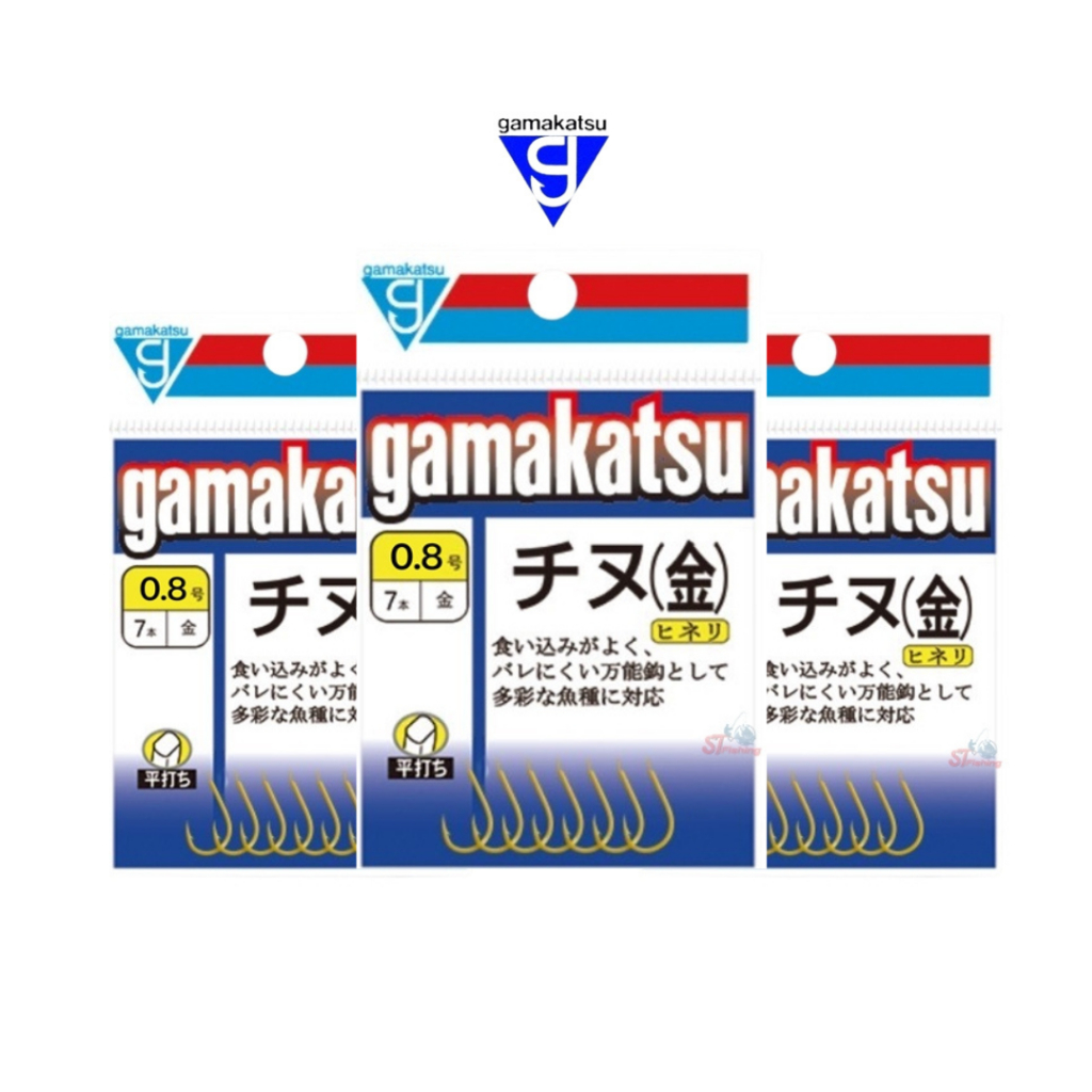 ตัวเบ็ดมีเงี่ยง Gamakatsu ทรงจินุ สีทอง (Gold) เกษรคม