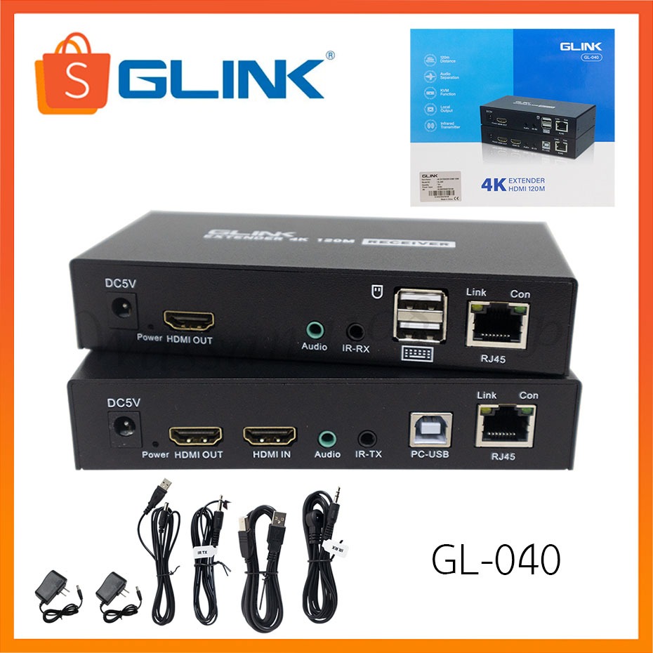 Glink GL-040 KVM/HDMI Extender 4K Cat5e/6e 120M+USB อุปกรณ์ขยายสัญญาณภาพและเสียง