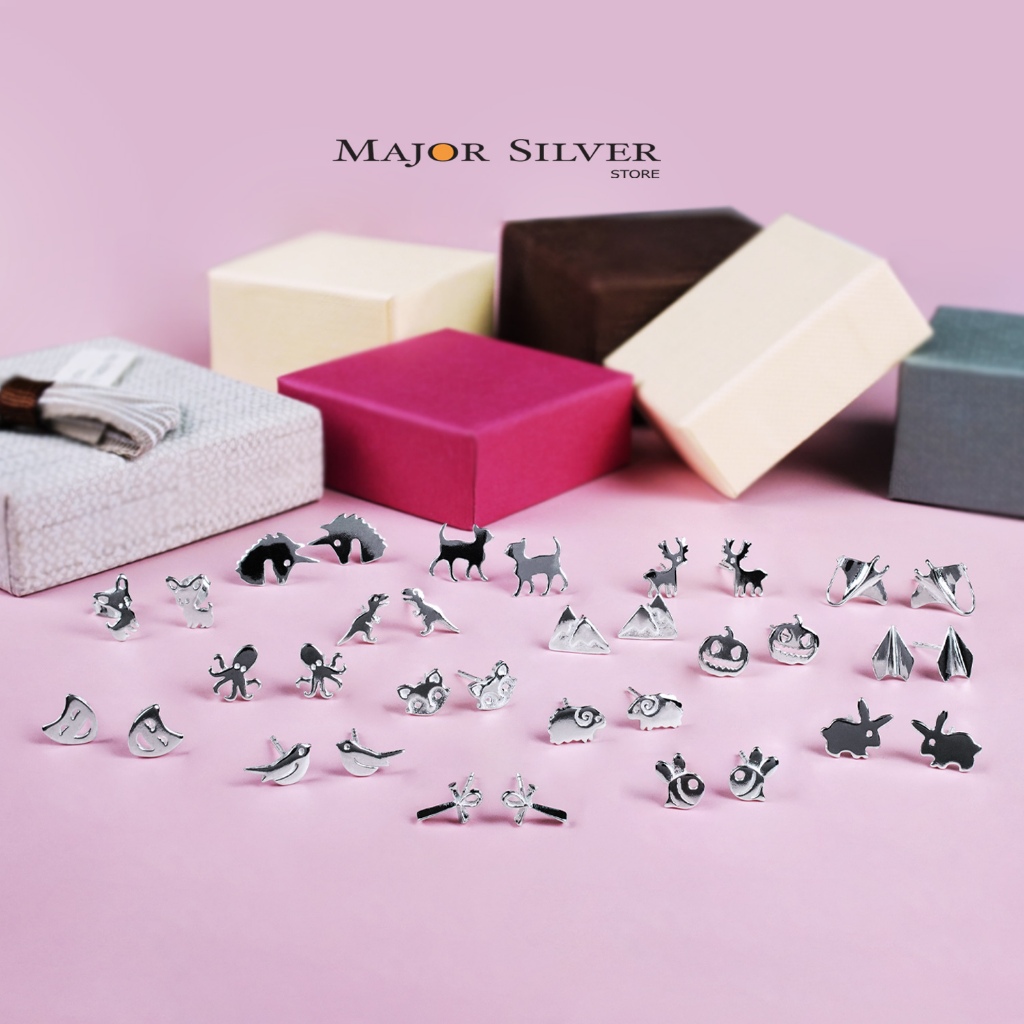 ต่างหูเงินแท้92.5% ✨สไตล์มินิมอล หลากหลายรูปทรง เงินแท้ แฟชั่น เรียบๆ ตุ้มหูเงินแท้  Major silver