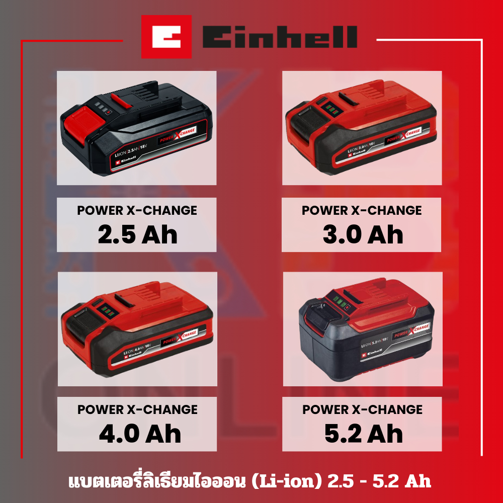Einhell แท่นชาร์จ + แบตเตอรี่ลิเธียมไอออน 2.5 - 5.2 Ah Power X-Change Plus Battery + Power X-Change Starter Kit