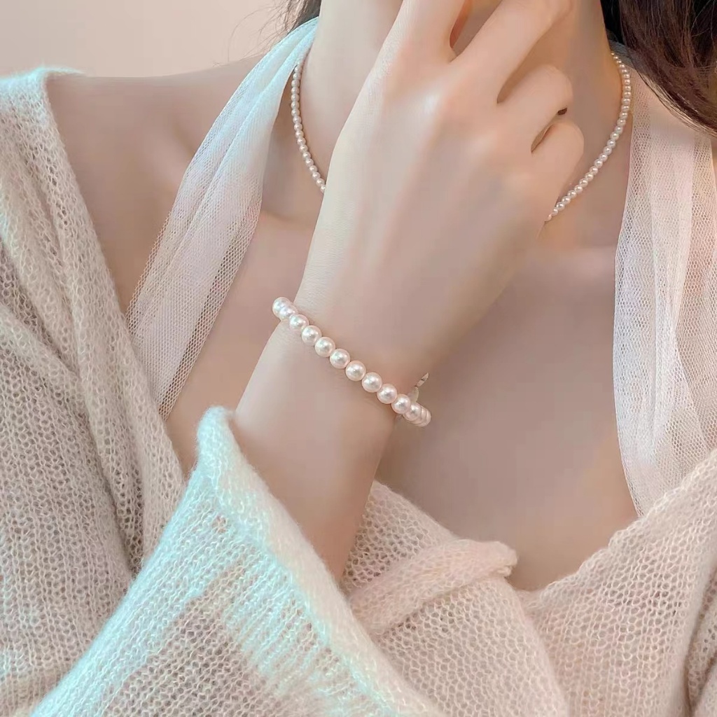 ในไทย💖มุกสร้อยข้อมือ สีพื้น 8 มิลลิเมตร สไตล์เกาหลีเข้ากับทุกการแต่งกายแฟชั่น เก็บเงินปลายทางสำหรับผู้หญิง-Krismile.th