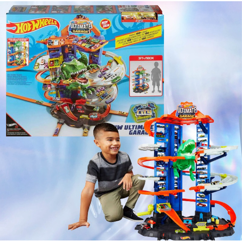 Hot Wheels City Ultimate Garage Playset พร้อม 2 Toy Cars & Robo-Dinosaur ของแท้💯%%