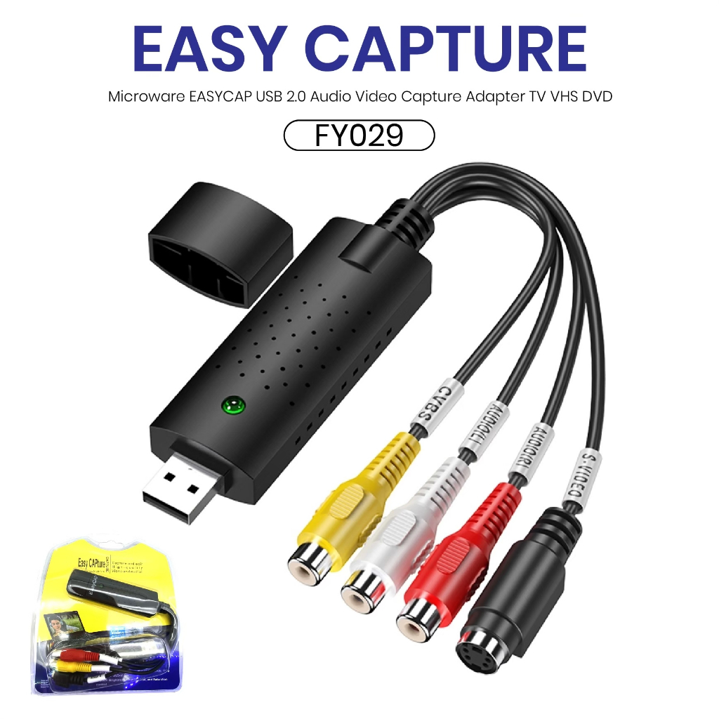 Easycap USB 2.0 Easy Cap Video TV DVD VHS DVR Capture Adapter การ์ดตัดต่อวีดีโอ FY028 FY029