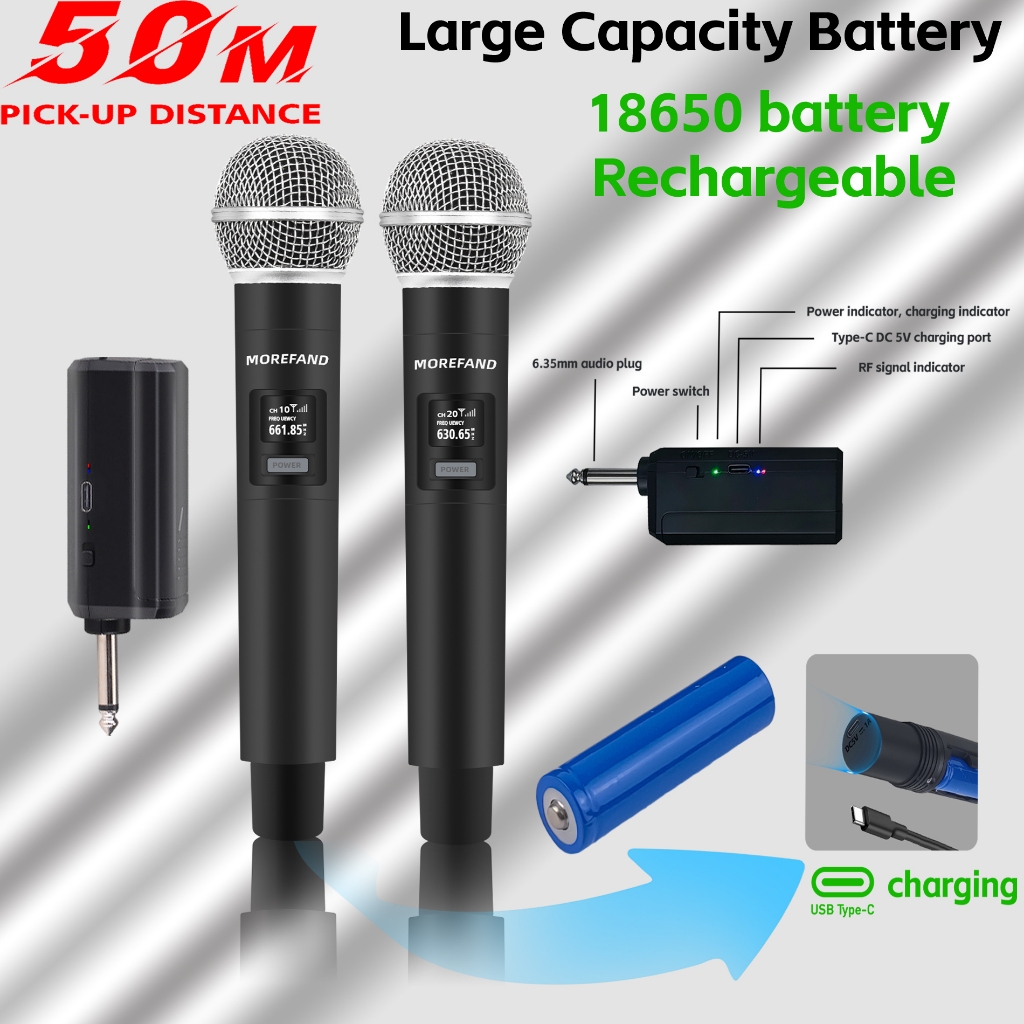ไมโครโฟนไร้สาย(ใส่สายก็ได้ )2IN1ไมค์ลอย สีดำ พกพาง่าย Wireless microphone Floating microphone