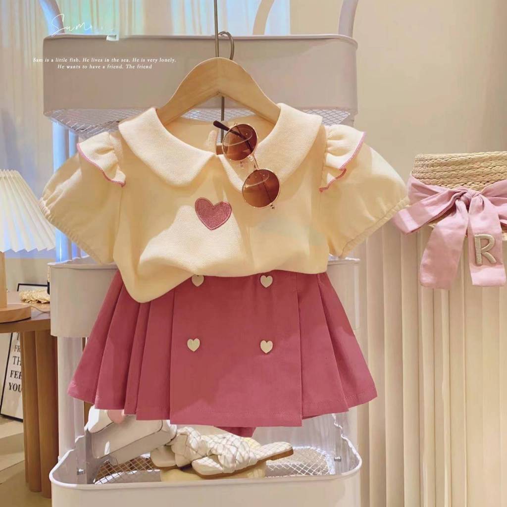 [Y D]328 พร้อมส่ง ชุดเซ็ต2ชิ้นเด็กผู้หญิง เสื้อยืด+กระโปรงกางเกง