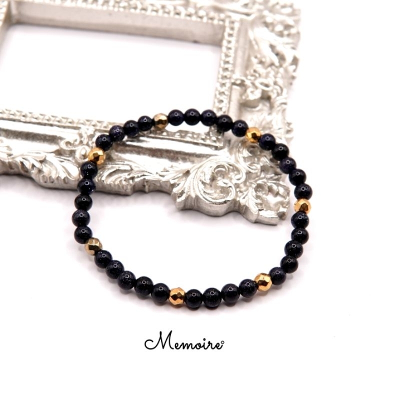 กำไลข้อมือ หินทรายเงิน คั่นด้วยไพไรต์ เสริมการเงิน หินนำโชค ขนาด 4 mm