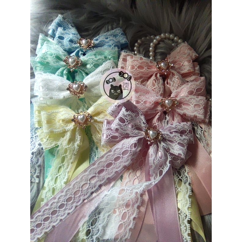 โบว์ลูกไม้ โบว์หางยาว ติดผม ตกแต่งเสื้อผ้า