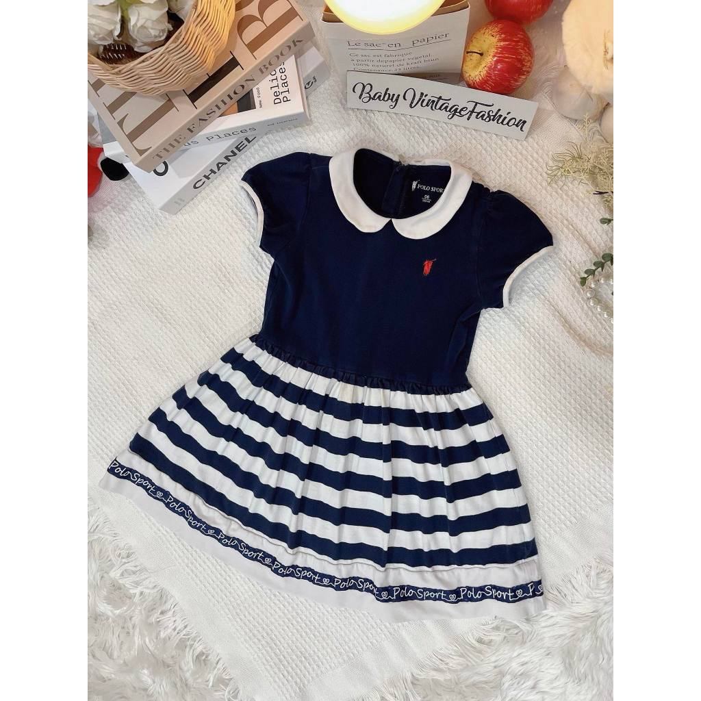 ชุดเดรสเด็กมือสอง** Polo sport/Size 120/รอบอก 25 นิ้ว** ชุดสีกรม คอบัวเนื้อผ้ายืด น่ารักมาก!!!(มีตำห