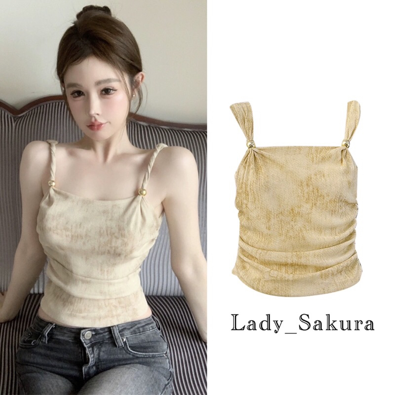 Lady_Sakura 29902/BB#เสื้อสายเดี่ยว ลายมัดย้อม แต่งหัวเข็มขัดโลหะ แฟชั่นฤดูร้อน