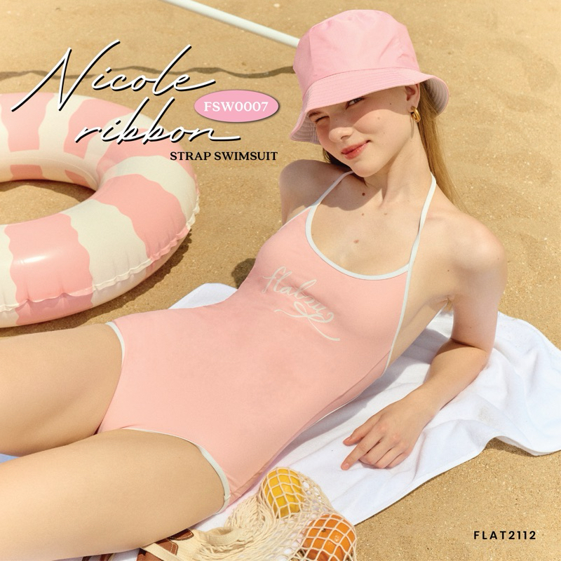 FLAT2112 FSW0007 : NICOLE RIBBON STRAP SWIMSUIT วันพีช ชุดว่ายน้ำ