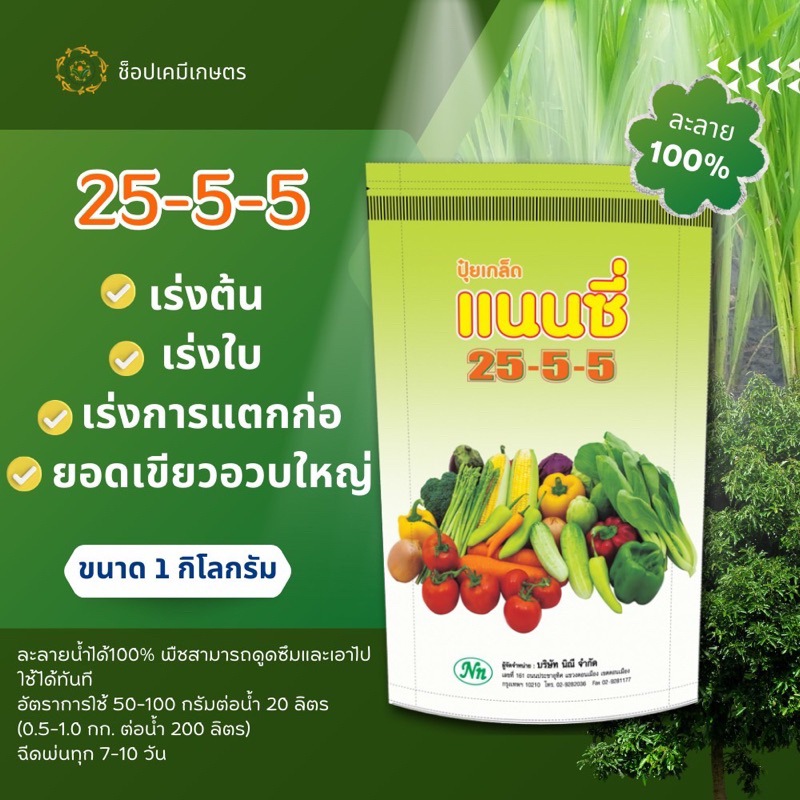 ปุ๋ยเคมี แนนซี่ 25-5-5 บรรจุ 1 กิโลกรัม (ปุ๋ยเกล็ดผง) ✅เร่งต้น ✅เร่งใบ ✅เร่งการแตกกอ ✅ยอดเขียวอวบใหญ