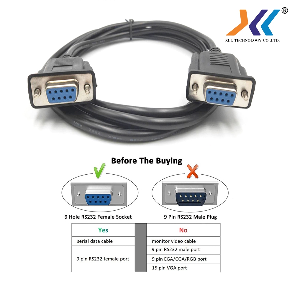 สาย DB9 rs232 9pin สายต่อตรง เมีย-เมีย (Female-Female) ยาว 1.5 เมตร - 5 เมตร