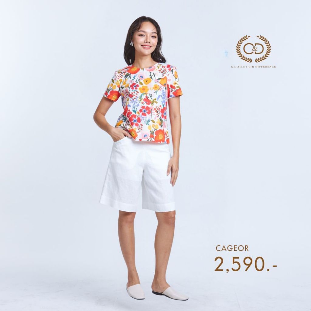 C&D เสื้อผู้หญิง แฮปปี้ ฮานะ คอกลม แขนสั้น สีส้ม (CAGEOR) - รูปที่ 3