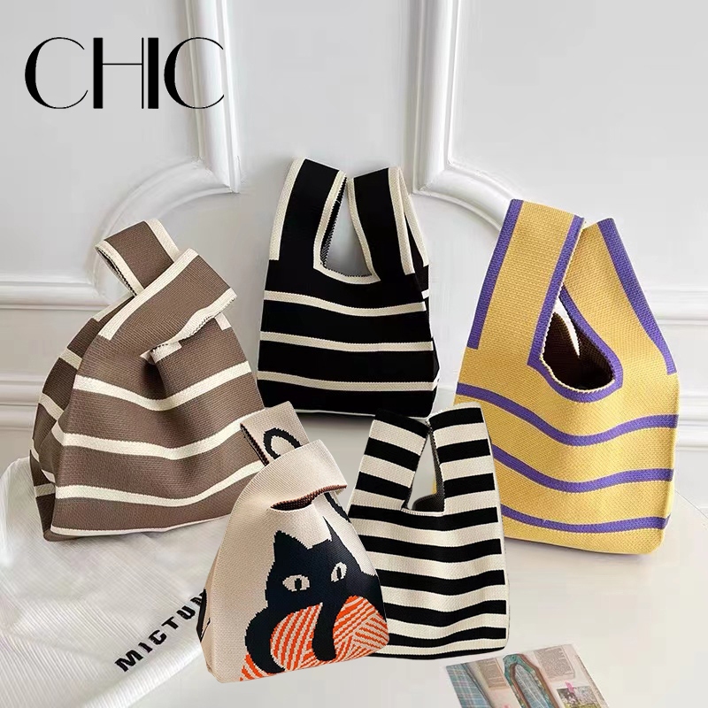 CHIC- กระเป๋าไหมพรม ผ้าทอแน่นๆ ไม่ย้วย ใช้มือ หรือเป็นพร๊อบถ่ายรูป เกร๋ๆ ไม่ซ้ำใคร มีให้เลือกหลายลาย