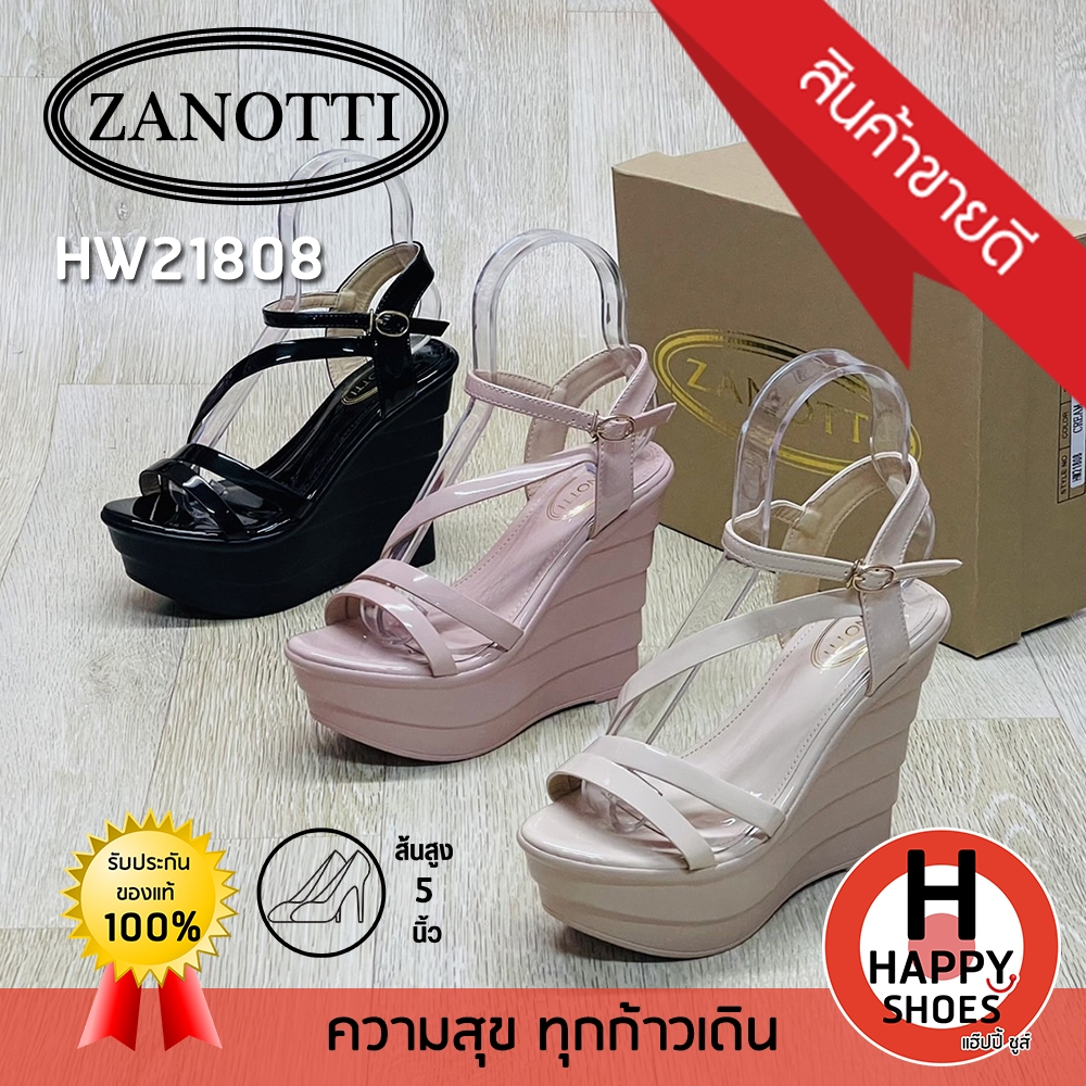 [ ของแท้100% ส่งด่วน ส้น 5 นิ้ว] ZANOTTI รองเท้าส้นสูง รองเท้ารัดส้น รองเท้าส้นตึก รุ่น HW21808 หนังนุ่ม เบา ใส่สบายเท้า