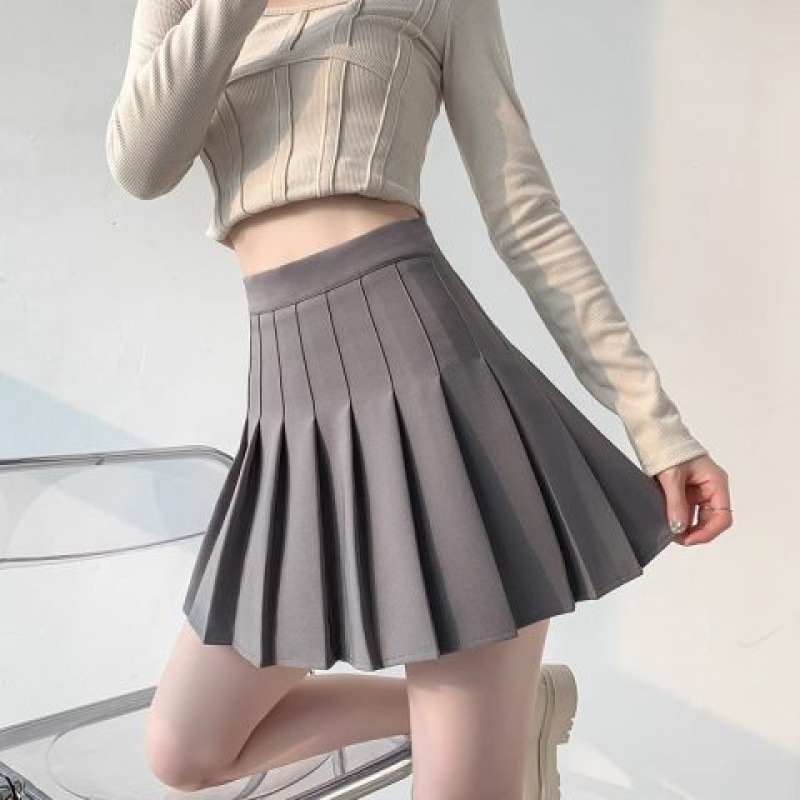 FASHION.61  กระโปรงสั้น อัดพลีท เทนนิส เอวสูง    ซิปข้าง สไตล์ เกาหลี รุ่น WF001