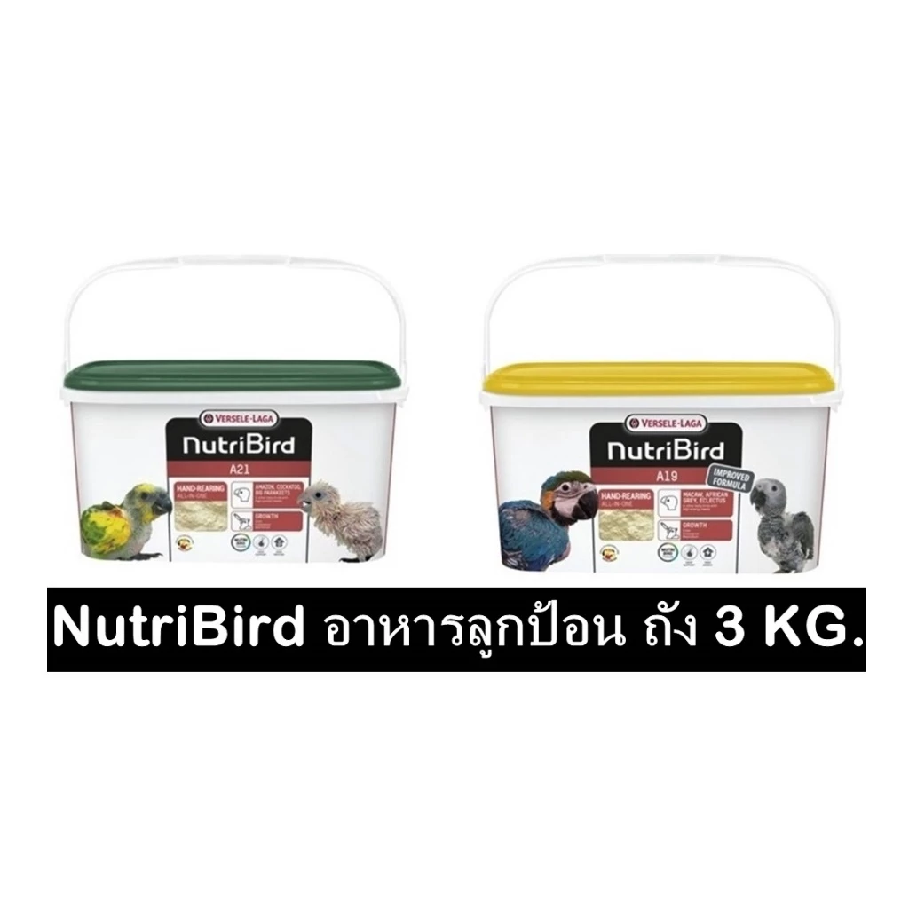Nutribird A21 - A19 อาหารนกลูกป้อน สำหนับนกทั่วไป และนกที่ต้องการไขมันสูง แพ็คเก็จ 3 KG.