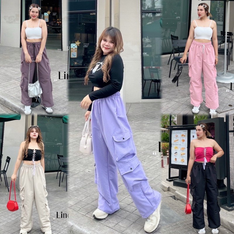/LD/ กางเกงคาร์โก้สาวอวบ แต่งกระเป๋าข้าง2ฝั่ง #เสื้อผ้าไซส์ใหญ่ สาว อ้วน พลัสไซส์ plussize