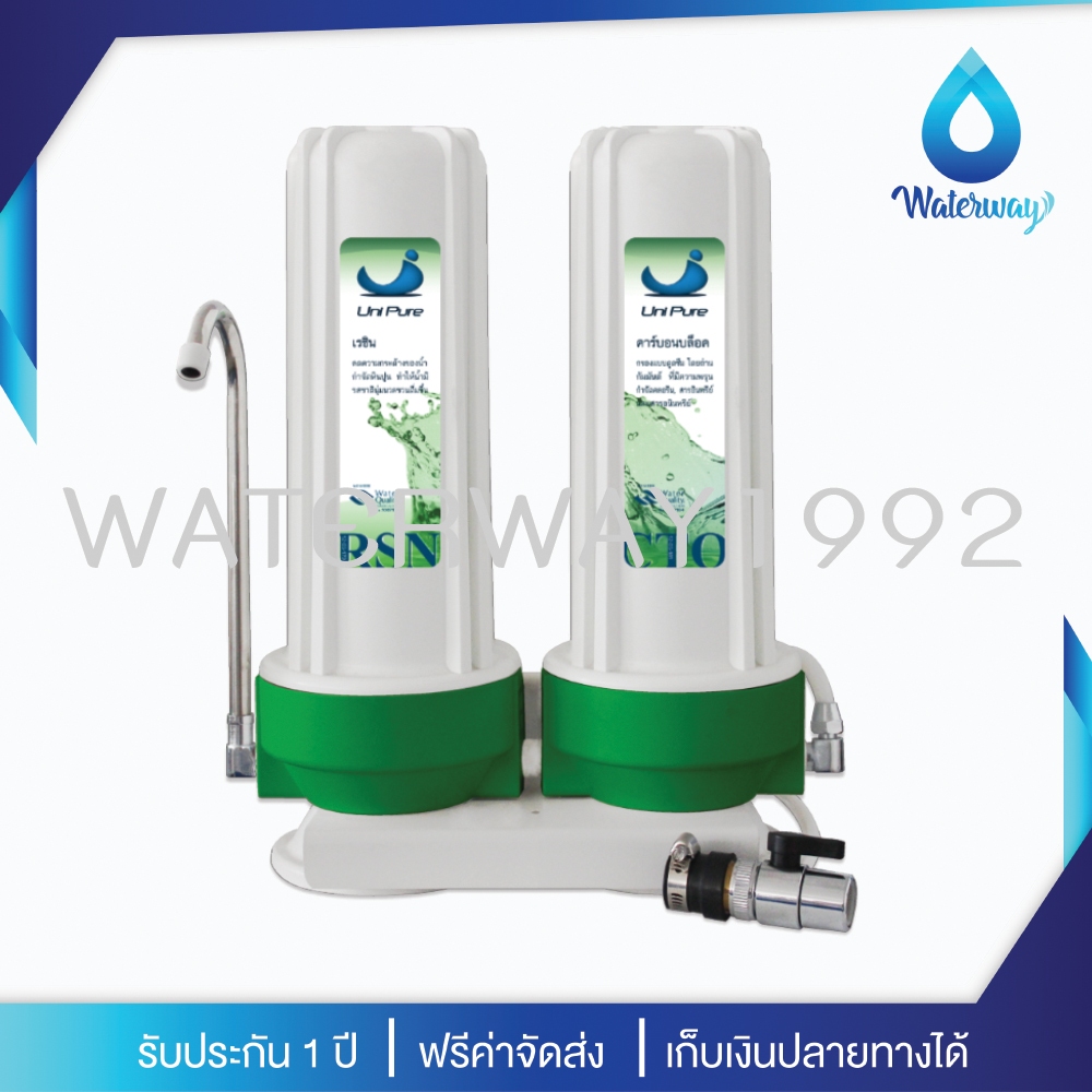 [มีบริการติดตั้ง] UNI PURE เครื่องกรองน้ำ 2 ขั้นตอน  CTO/RS กำจัดสารเคมี คลอรีน กลิ่น และหินปูนในน้ำ ประกัน 1 ปี