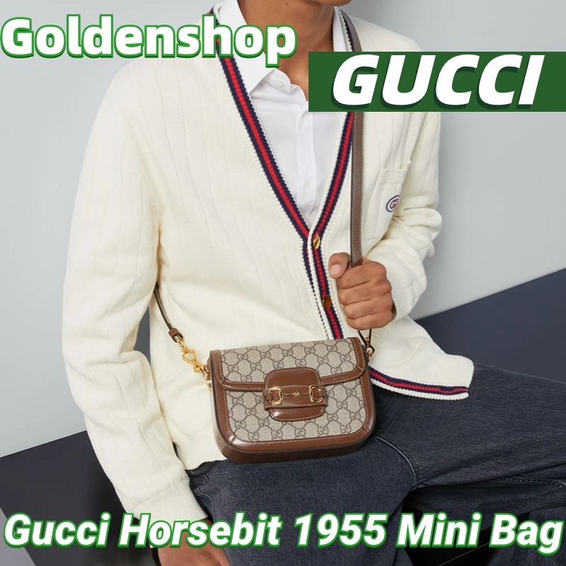 🍒กุชชี่ Gucci Horsebit 1955 Mini Bag With Shoulder Strap กระเป๋าสะพายเดี่ยว🍒กระเป๋าสะพาย Gucci จริง สินค้าขายร้อน