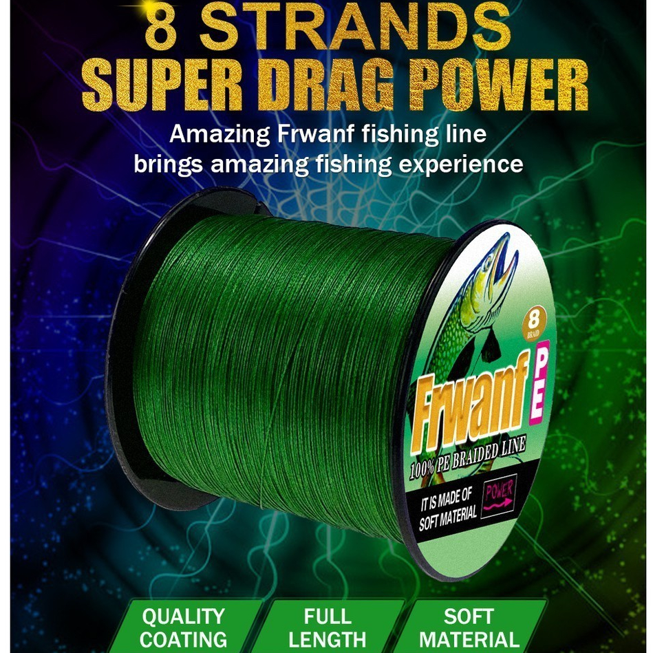 สายเอ็นตกปลา PE ลายพราง เขียว ม. สาย pe ถัก 8 เส้น 300 ปอนด์