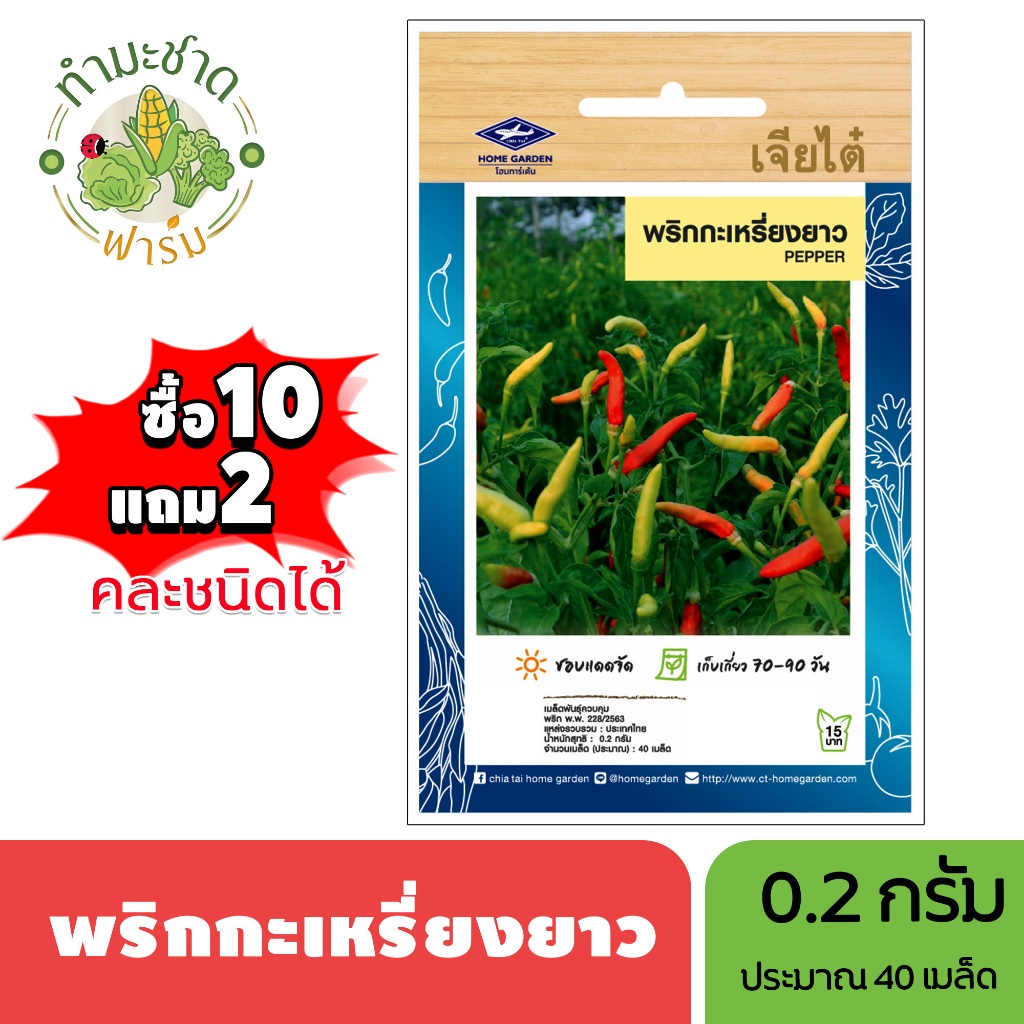 เจียไต๋ (ซื้อ10แถม2) เมล็ดพันธุ์ พริกกะเหรี่ยงยาว ขนาด0.2กรัม ประมาณ40เมล็ด Paprika Pepper Chilli พริกกะเหรี่ยง เมล็ดพัน