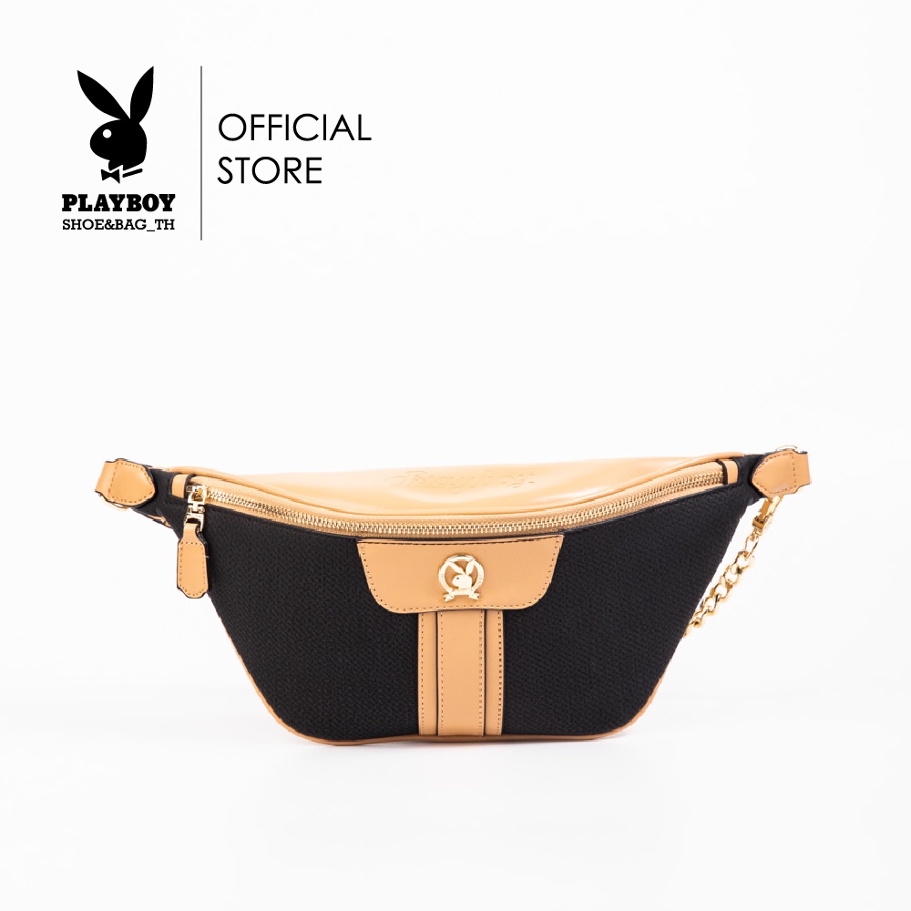 Playboy กระเป๋าคาดอกคาดเอวผู้หญิง รุ่น ST-BS241PB104 ดีไซน์คาดอกคาดเอวหนังพิมพ์ลายยีนส์แต่งแถบหนังด้านหน้ามี2สี ฟ้าและดำ