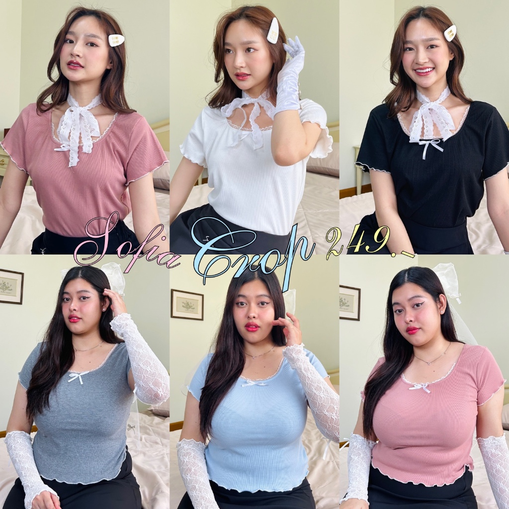 𝑺𝒐𝒇𝒊𝒂 𝑪𝒓𝒐𝒑 เสื้อยืดเจ้าหญิงคอลูกไม้ติดโบว์ ⋆.˚𐙚