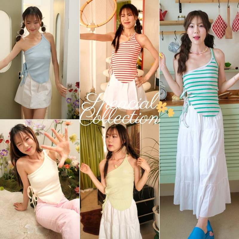 Jiwliw | Blooming เสื้อไหล่เดี่ยว ดีเทลผูกโบว์ข้างเอว