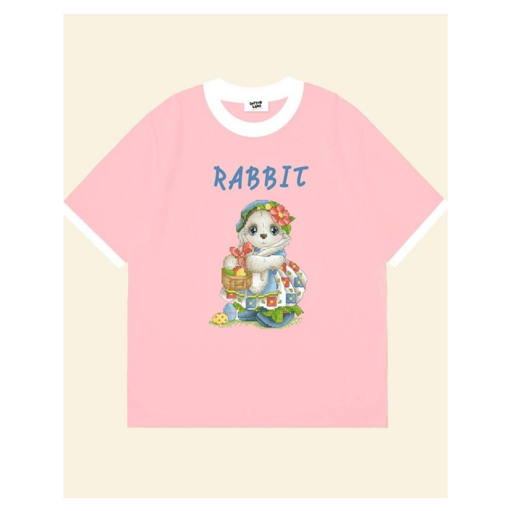 เสื้อยืดโอเวอร์ไซส์ ป้าย QOTTON LAND ลาย กระต่าย