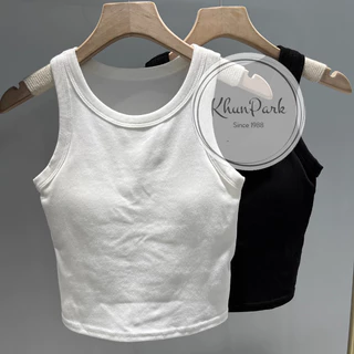 เสื้อกล้ามครอป 🥇เสื้อกั๊กหญิง Built-in Bra Tank พร้อมแผ่นรองหน้าอกคอกลม ทำจากผ้าฝ้าย ⛩ มี4สีให้เลือก