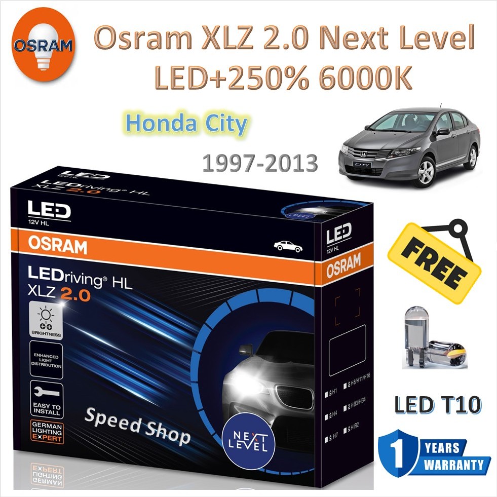 Osram หลอดไฟหน้า รถยนต์ XLZ 2.0 Next Level LED+250% 6000K Honda City 1997 - 2013 แถมฟรี LED T10 รับประกัน 1 ปี