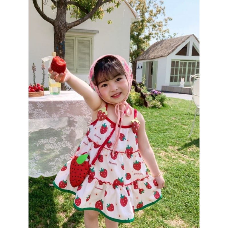พร้อมส่ง ชุดเดรสลูกสาว สตอเบอรี่