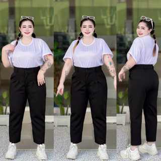 #94(ส่งเร็ว)กางเกงทรงบอยขายาว8ส่วน เนื้อผ้าบาร์บี้ มีให้เลือ…