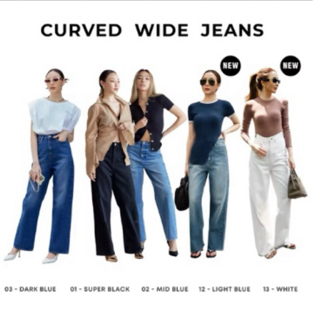 Curved wide jeans แบรนด์ Wara Official สีดำ