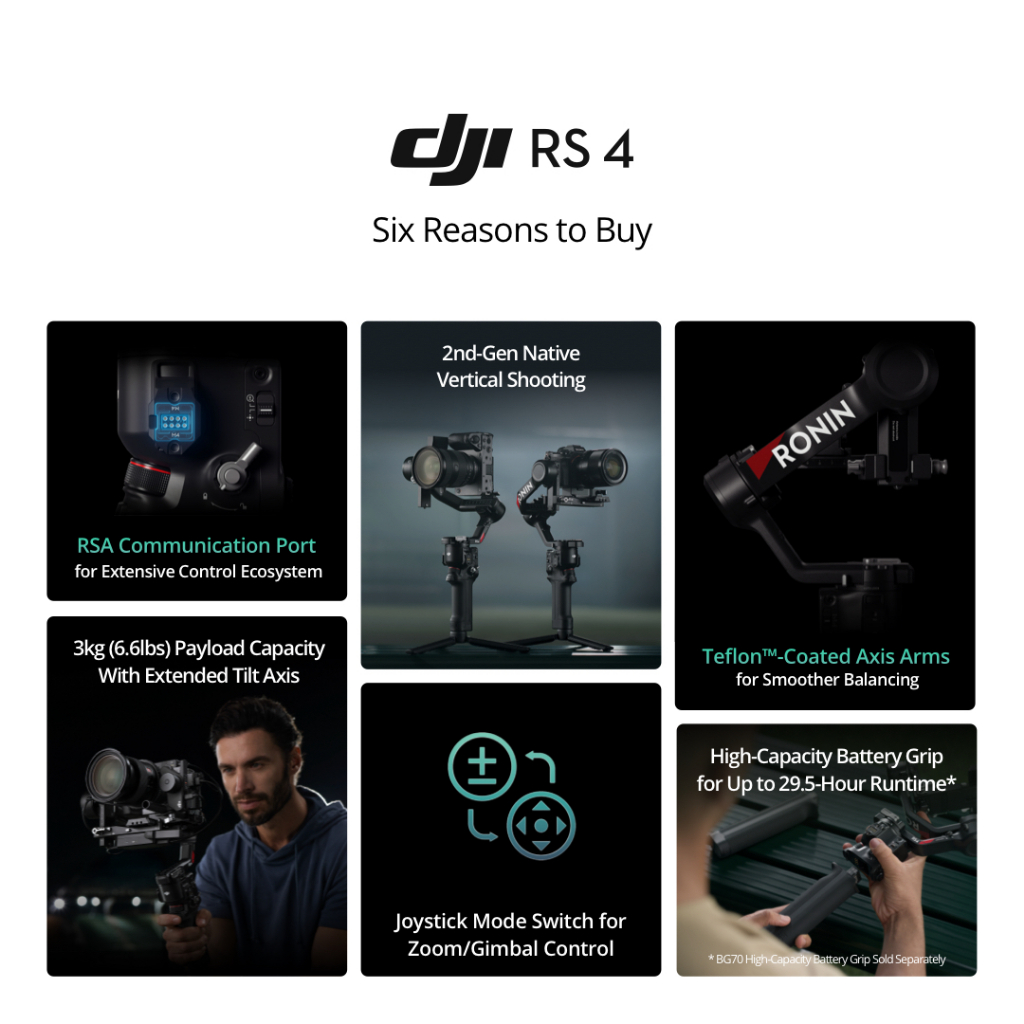 DJI RS 4 - Ronin Stabilizer | กิมบอลกล้อง ไม้กันสั่น | รับน้ำหนักได้ถึง 3 kg | เเบตเตอรี่ใช้ได้นาน 29.5 ชม