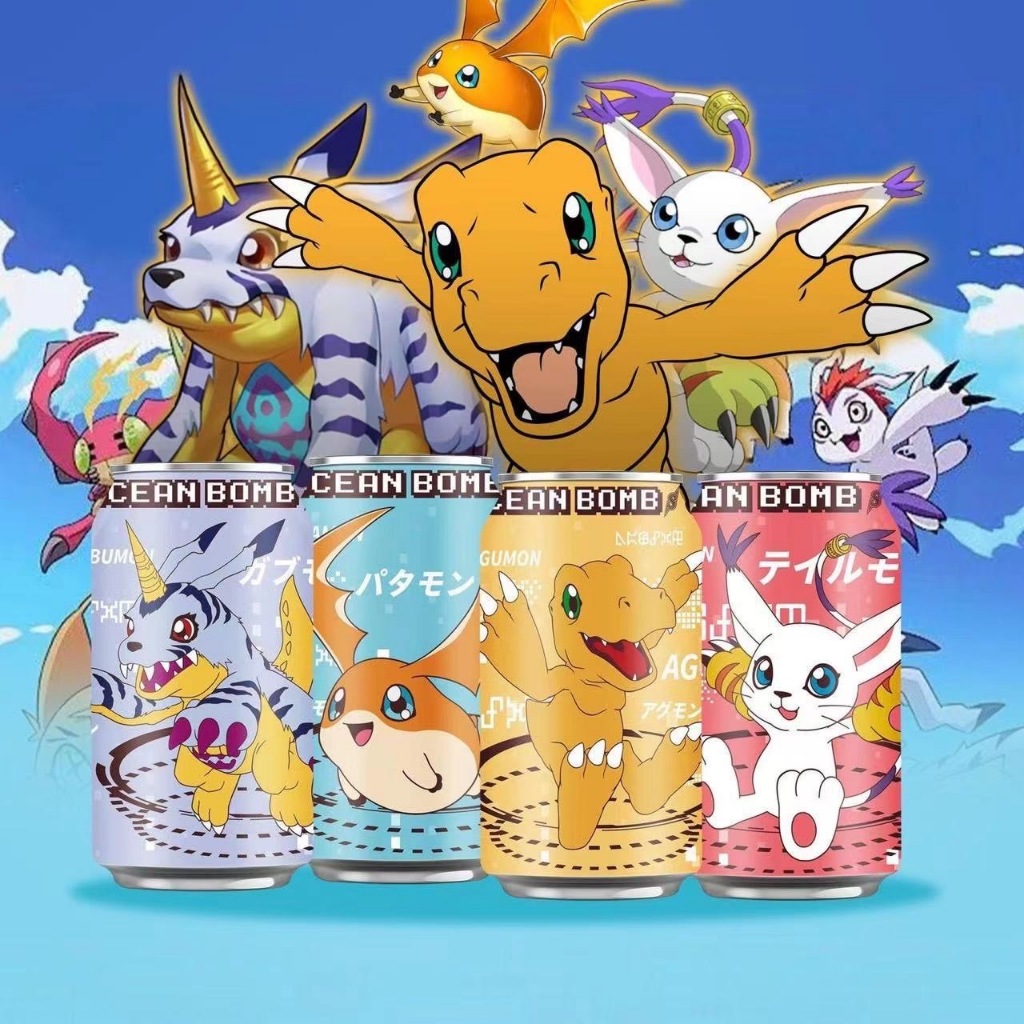 🔥 พร้อมส่งจากไทย 🔥 Digimon เครื่องดื่มน้ำผลไม้โซดา ดื่มได้ สะสมได้ ขนาด 330 ml.