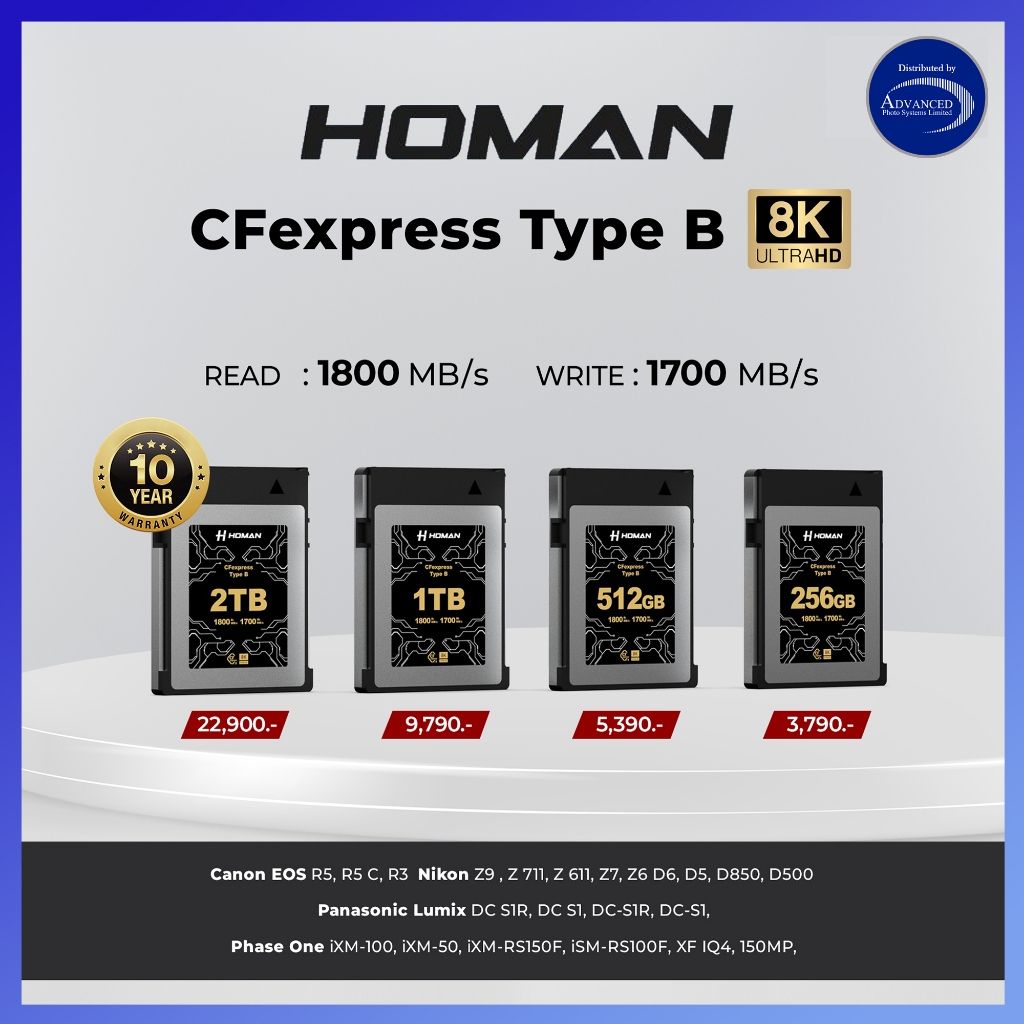 Homan CFexpress Card Type-B รองรับไฟล์ 8K RAW (รับประกัน 10 ปี)