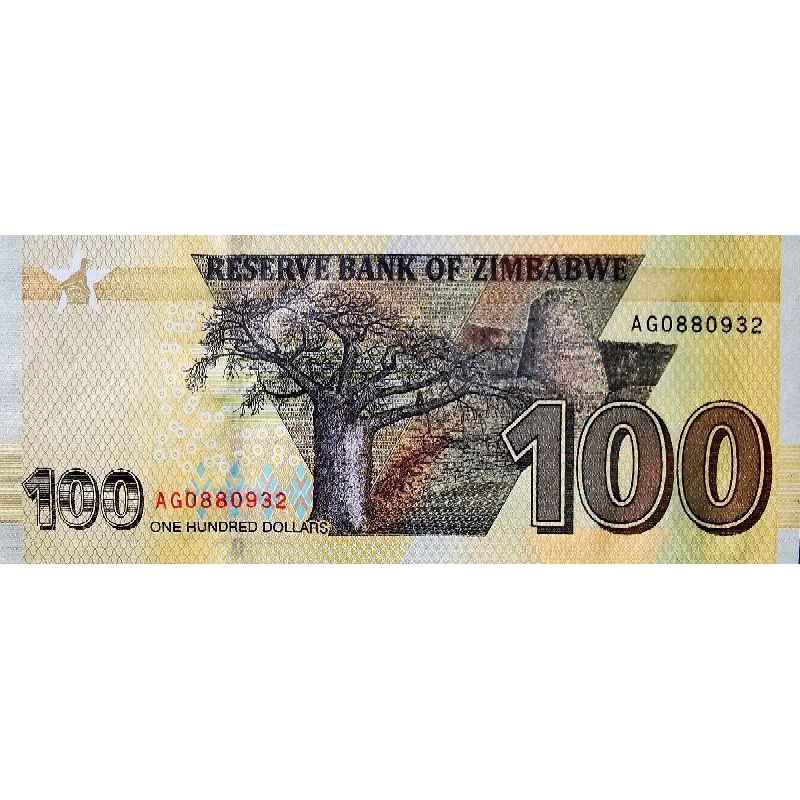 แบงก์​ซิมบับเว​ Zimbabwe, 100 Dollars, ไม่​ผ่าน​ใช้​ UNC, B1272T