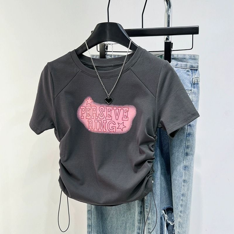 KKS พร้อมส่ง เสื้อครอป เสื้อยืด แฟชั่น คอกลม แขนสั้น สไตล์เกาหลี สําหรับผู้หญิง นุ่มมาก ใส่สบาย #37220