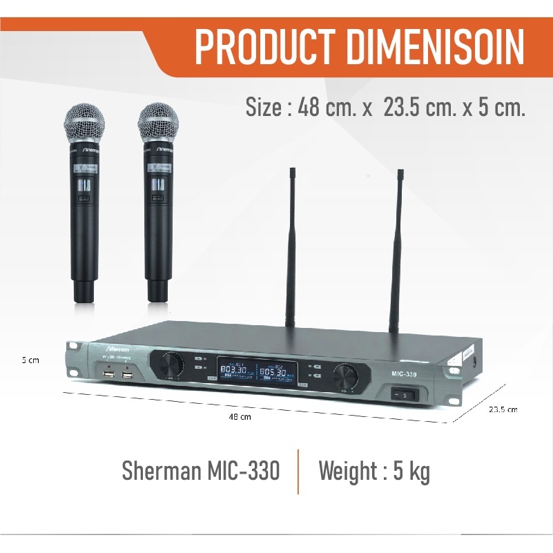 Sherman ชุดไมโครโฟนไร้สาย UHF รุ่น MIC-330