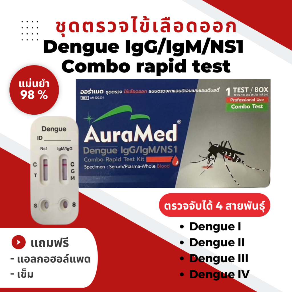 ชุดตรวจไข้เลือดออก Dengue IgG/IgM/NS1 Combo rapid test Auramed